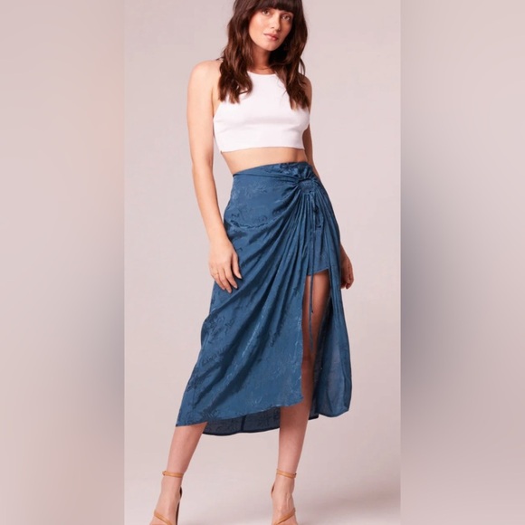 Band of the Free Skirt S Deep Teal Silky Draped Midi Floral Boho New - Picture 1 of 6